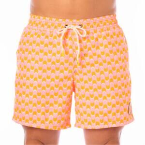 Maaji Sailor Sporty Men’s Swim Trunks Pink Orange Graphic Print Shorts M NWT